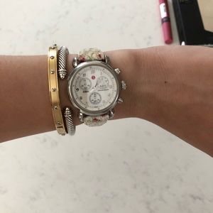 Michele CSX silver watch handpainted floral band